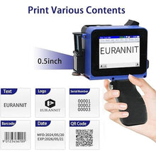 Load image into Gallery viewer, Mini Handheld Inkjet Printer, E12 Portable Handheld Inkjet Printer Gun 0.5 inch with 42ml Black Ink Cartridge for Text QR Barcode Batch Number Logo Date Label Printer