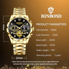 Load image into Gallery viewer, BINBOND Watches for Men Stainless Steel Luxury Dress Business Diamond Roman Numeral Big Face Dial Multifunction Chronograph Mens Wrist Watch Waterproof Luminous