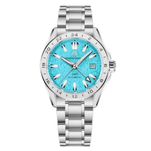 Load image into Gallery viewer, Pagani Design Men's Automatic GMT Mechanical Watch Sapphire Crystal Fixed Bezel Water Resistant 100m Stainless Steel Luminous Sports Men's Watch(Steel Ice Blue-1)