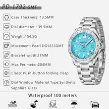 Load image into Gallery viewer, Pagani Design Men's Automatic GMT Mechanical Watch Sapphire Crystal Fixed Bezel Water Resistant 100m Stainless Steel Luminous Sports Men's Watch(Steel Ice Blue-1)