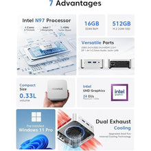 Load image into Gallery viewer, ACEMAGIC Vista V1 N97 Mini PC,16GB DDR4 RAM 512GB SSD Mini Computers, 12th Gen N97(Beat N100/N95, up to 3.6GHz),Small Desktop Computer 4K Dual Display/WiFi/VESA for Home/Office,Preinstalled Win 11 Pro