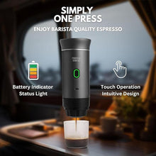 Load image into Gallery viewer, Electric Portable Espresso Machine, Travel Coffee Maker, Instant Self-Heating with USB-C, Extraction Pod System compatible with NS Capsule & Ground Coffee for Camping, RV, Hiking, Office