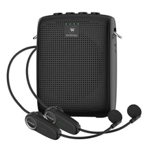 Load image into Gallery viewer, SANMIC Mini Wireless Voice Amplifier with Two Bluetooth Microphones,Portable Megaphone Speaker Rechargeable PA System for Teaching,15W 2600mAh Rechargeable Small Speaker with Headset Mic for Teachers