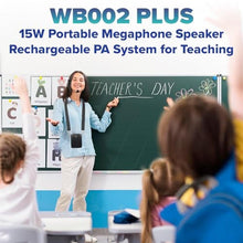 Load image into Gallery viewer, SANMIC Mini Wireless Voice Amplifier with Two Bluetooth Microphones,Portable Megaphone Speaker Rechargeable PA System for Teaching,15W 2600mAh Rechargeable Small Speaker with Headset Mic for Teachers