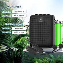Load image into Gallery viewer, SANMIC Mini Wireless Voice Amplifier with Two Bluetooth Microphones,Portable Megaphone Speaker Rechargeable PA System for Teaching,15W 2600mAh Rechargeable Small Speaker with Headset Mic for Teachers