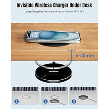 Load image into Gallery viewer, Invisible Wireless Charger, 0-30mm Under Desk Wireless Charger, Dual Uses On or Hidden Under Table Charging Pad for Nightstand for iPhone 16/16 Plus/16 Pro Max/15/14/13/Samsung/Android Phone