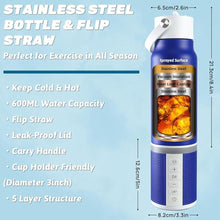 Load image into Gallery viewer, JBM Insulated Water Bottle with Bluetooth Speaker, Leak Proof Straw Lid, RGB LED Lights Stainless Steel Water Bottle for Sports (Blue)
