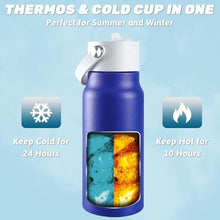 Load image into Gallery viewer, JBM Insulated Water Bottle with Bluetooth Speaker, Leak Proof Straw Lid, RGB LED Lights Stainless Steel Water Bottle for Sports (Blue)