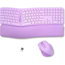 Load image into Gallery viewer, X9 Purple Keyboard and Mouse Wireless Combo - Type Comfortably Longer - Ergo Split Keyboard with Soft Wrist Rest for PC, Mac, iOS, Android, Bluetooth/2.4G Rechargeable, Multi-Device - Purple