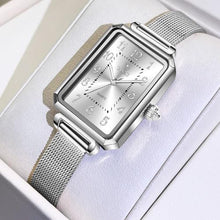 Load image into Gallery viewer, Taxau Silver Square Watches for Women White Dial Mesh Bracelet Rectangular Watch Dainty Exquisite Stainless Steel Waterproof Women s Small Wrist Watch Dress Reloj De Mujer