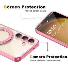 Load image into Gallery viewer, ETPESOK Compatible with Samsung Galaxy S25 Case with Magnetic Ring Stand Compatible with Mag-Safe Full Camera Lens Protector Plating Clear Phone Case for Galaxy S25 6.2 , Pink