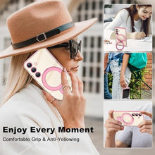 Load image into Gallery viewer, ETPESOK Compatible with Samsung Galaxy S25 Plus Case with Magnetic Ring Stand Compatible with Mag-Safe Full Camera Lens Protector Plating Clear Phone Case for S25 Plus 6.7 , Pink