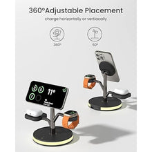Load image into Gallery viewer, 3 in 1 Charging Station for Apple Devices, Fast Charging Magsafe Charger Stand with LED Light and 20W PD Adapter, Wireless Nightstand Charger for iPhone16/15/14/13/12 Series& AirPods& iWatch and More