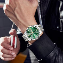 Load image into Gallery viewer, Gosasa Luxury Men's and Women's Business Diamond Stainless Steel Waterproof Roman Numeral Analog Quartz Watch with Day-Date Calendar, Gold and Silver Tone (M-Gold Green, Men)