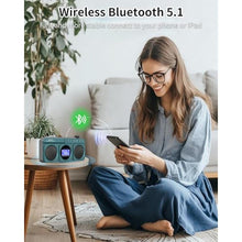 Load image into Gallery viewer, SEMIER Small Digital FM Radio Bluetooth Speaker, Handheld Rechargeable Radio Wireless Speaker, LCD Display, Double Speakers, Headphone Jack, Support USB/Micro SD Card MP3 Play for Home Outdoor