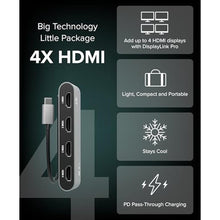 Load image into Gallery viewer, Plugable USB C to Quad HDMI 4K Adapter with 100W PD Pass-Though Power Delivery for Windows, Mac M1/M2/M3/M4, Thunderbolt, and USB-C Laptops | TAA, DisplayLink Pro, Driver Required (USBC-7400H4)