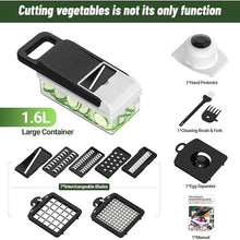 Load image into Gallery viewer, 12-in-1 Vegetable Chopper, 7 Blades Veggie Chopper with Container and Lid, Dicer, Slicer, Multifunctional Kitchen Gadgets, Vegetable Cutter with Handle, Onion Cutter(Black/White)
