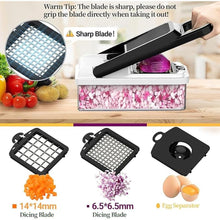 Load image into Gallery viewer, 12-in-1 Vegetable Chopper, 7 Blades Veggie Chopper with Container and Lid, Dicer, Slicer, Multifunctional Kitchen Gadgets, Vegetable Cutter with Handle, Onion Cutter(Black/White)