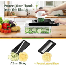 Load image into Gallery viewer, 12-in-1 Vegetable Chopper, 7 Blades Veggie Chopper with Container and Lid, Dicer, Slicer, Multifunctional Kitchen Gadgets, Vegetable Cutter with Handle, Onion Cutter(Black/White)