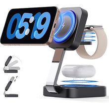 Load image into Gallery viewer, 2025 Magnetic Foldable 3-in-1 Charger, Wireless Charger Station, Travel for iPhone 16 15 14 13 12 Pro Max Plus, Charger Holder for Apple Watch Series and Air pod 4 3 2 Pro, Gift for Men/Women(Black)