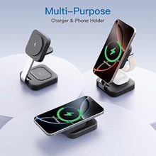 Load image into Gallery viewer, 2025 Magnetic Foldable 3-in-1 Charger, Wireless Charger Station, Travel for iPhone 16 15 14 13 12 Pro Max Plus, Charger Holder for Apple Watch Series and Air pod 4 3 2 Pro, Gift for Men/Women(Black)