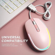 Load image into Gallery viewer, seenda Wired Mouse - USB Computer Mice Wired with RGB Backlit Optical LED Mouse with Attached USB Cord for Laptops Notebooks Chromebook - Pink