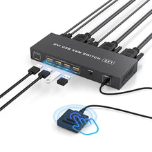 Load image into Gallery viewer, DVI KVM Switch 1 Monitor 2 Computers 4K@60Hz,KVM Switches for Dual Computer Share Monitor Keyboard Mouse Printer Hard Drives, with EDID Adaptive, 2USB Cable Desktop Controller