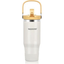 Load image into Gallery viewer, 32 Oz Tumbler with Handle Vacuum Insulated Water Bottle Stainless Steel Tumbler Car Reusable Cup Cold for 12 Hours-Beige White