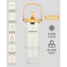 Load image into Gallery viewer, 32 Oz Tumbler with Handle Vacuum Insulated Water Bottle Stainless Steel Tumbler Car Reusable Cup Cold for 12 Hours-Beige White