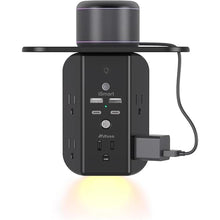 Load image into Gallery viewer, Wall Outlet Extender with Shelf and Night Light, Surge Protector, USB Wall Charger with 5 AC Outlets and 2 USB A Ports 2 USB C Ports Wide Space 3-Sided Power Strip Multi Plug Outlets, Black