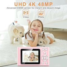 Load image into Gallery viewer, Digital Camera, Camera for Kids, UHD 4K 48MP Point and Shoot Digital Cameras with 64GB SD Card and 16X Digital Zoom Anti Shake, Compact Portable Small Gift for Boys Girls Students, Pink