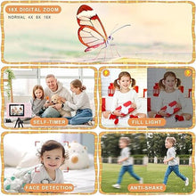 Load image into Gallery viewer, Digital Camera, Camera for Kids, UHD 4K 48MP Point and Shoot Digital Cameras with 64GB SD Card and 16X Digital Zoom Anti Shake, Compact Portable Small Gift for Boys Girls Students, Pink