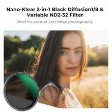 Load image into Gallery viewer, K&F Concept 82mm Black Diffusion Mist 1/8 & Variable ND2-32 in-1 Filter Cinematic Effect Neutral Density Filter for Camera Lens with 18 Multi-Layer Coatings (K- Series)