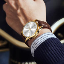 Load image into Gallery viewer, Taxau Mens Watches Brown Leather Watch Men Dress Watch Analog Vintage Casual Watch for Large Wrist Date Day Waterproof Wrist Watches for Men Gold-White Two Tone Luminous reloj para Hombre