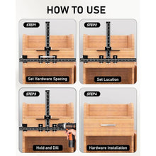 Load image into Gallery viewer, TANYO Cabinet Hardware Jig, Adjustable Cabinet Handle Jig with Center Punch, All Aluminum Cabinet Handle Template Tool, Most Accurate Cabinet Jig for Handles and Pulls on Drawers Cabinets