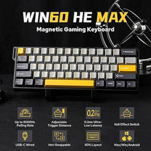 Load image into Gallery viewer, EPOMAKER Aula WIN60 HE 60% Wired Magnetic Keyboard with Adjustable Actuation, 8000 Hz Polling Rate, Hall Effect Switches, Hot-Swap, for FPS Games (Grey&Yellow)