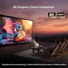 Load image into Gallery viewer, BOOM mini Google TV 4K Supported Smart Projector with WiFi and Bluetooth, Outdoor & Home Movie Projector with 20W Speakers DoIby Audio, Real-Time Focus & Keystone, 500 ANSI Lumens, Off-white