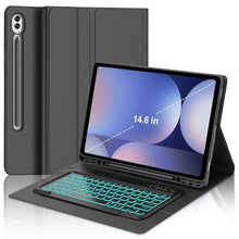 Load image into Gallery viewer, Backlit Keyboard Case for Samsung Tab S10 Ultra/S9 Ultra/S8 Ultra 14.6in, Detachable Keypad for Galaxy S10 Ultra Tab Case Smart Cover Folio with Pen Slot, 7-Colors Backlight, Slim and Portable, Black
