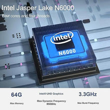 Load image into Gallery viewer, Mini PC, Mini Computer with Celeron N6000 8GB DDR4 256GB M.2 SSD, Mini Desktop Computer with Fan, 4K UHD Triple Display/Dual DDR4/Dual SSD/BT/Wifi/RJ45/DP/Type C
