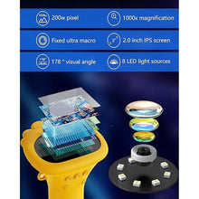 Load image into Gallery viewer, T TAKMLY Digital Microscope Camera Portable Handheld Magnifying Glass with Light, 2.0 inch Screen USB Magnifier for Coins Adults Kids, 200w Pixel, 1000x Magnification, Compatible with Windows, Mac OS