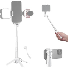 Load image into Gallery viewer, NEEWER Selfie Stick with Detachable Bluetooth Remote Shutter, Lightweight Foldable Travel Tripod for iPhone, 360° Phone Holder Cold Shoe for YouTube/TikTok Vlogs Live Streaming Photography, White, P15