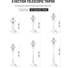 Load image into Gallery viewer, NEEWER Selfie Stick with Detachable Bluetooth Remote Shutter, Lightweight Foldable Travel Tripod for iPhone, 360° Phone Holder Cold Shoe for YouTube/TikTok Vlogs Live Streaming Photography, White, P15