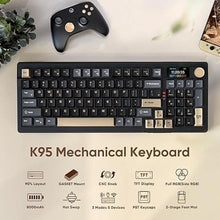 Load image into Gallery viewer, RedThunder K95 Wireless Mechanical Keyboard, TFT Screen & Knob, Tri-Mode BT5.0/2.4GHz/USB-C Hot Swappable Custom, Pre-lubed Linear Pink Switches, Gasket Structure, RGB Gaming Keyboard, Black-Gold