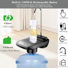 Load image into Gallery viewer, Drinking Water Dispenser Pump, Automatic Desk Water Pump for 1-5 Gallon Water Jugs, Portable Rechargeable Electric Water Bottle Pump with Tray for Home Kitchen, Office, Travel, Camping (Black)