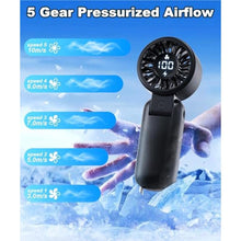 Load image into Gallery viewer, Portable Handheld Turbo Fan with LED Display - Turbocharged 32ft Cooling, Long-lasting 5 Speeds 4oz Lightweight, USB Rechargeable Mini Personal Hand Held Fan Gift for Women Men Travel, Office, Makeup