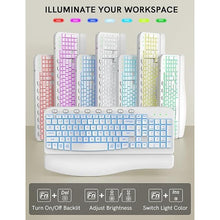 Load image into Gallery viewer, SABLUTE Ergonomic Wireless Keyboard and Mouse Combo - Wave Keyboard with Soft Leather Wrist Rest, Resistant Keys, RGB Backlit Rechargeable Set for PC/Mac/Chromebook (White)