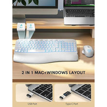 Load image into Gallery viewer, SABLUTE Ergonomic Wireless Keyboard and Mouse Combo - Wave Keyboard with Soft Leather Wrist Rest, Resistant Keys, RGB Backlit Rechargeable Set for PC/Mac/Chromebook (White)