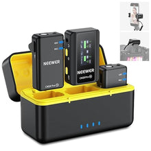 Load image into Gallery viewer, NEEWER CM28 PRO Wireless Lavalier Lapel Microphone System with Charging Case 48KHz 16 Bit Uncompressed Audio Noise Canceling 4GB Storage 9Hrs Recording Compatible with iPhone iPad Android Camera PC
