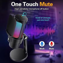 Load image into Gallery viewer, VCOM Gaming USB Microphone, Condenser Dynamic Mic for Podcasting, Streaming, with Quick Mute, Desktop Stand, Pop Filter, RGB Indicator, Shock Mount, Rotate gain Button, Compatible with PS4/5/PC