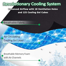 Load image into Gallery viewer, Ergonomic Cooling Gel Wheelchair Cushion, Memory Foam Seat Cushion for Sciatica, Coccyx, Back Pain & Pressure Sore Relief, Anti-Bedsore Design with Ventilation, Detachable Strap, Washable Cover